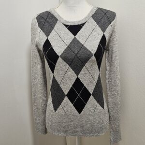 Gray Argyle Crewneck Sweater XS